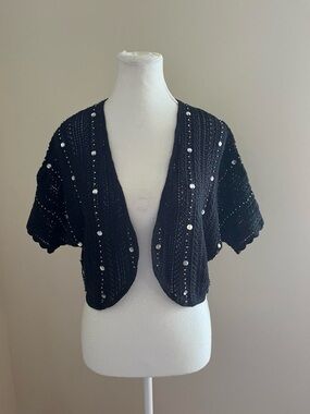 INC International Concepts Black Sequin-Embellished Cropped Cardigan